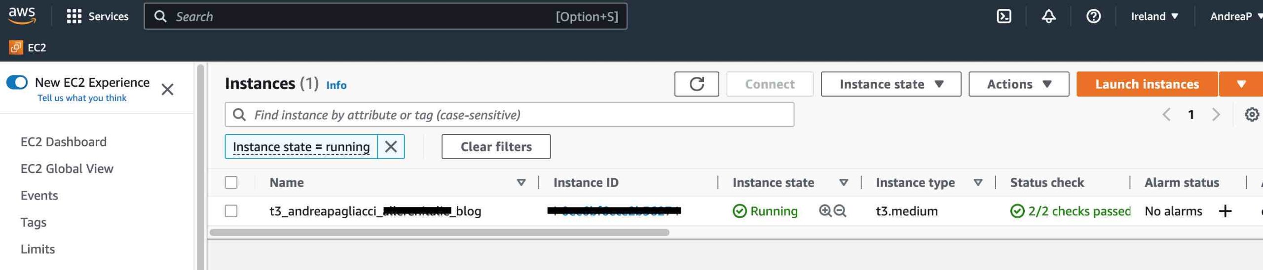 AWS EC2 admin management page